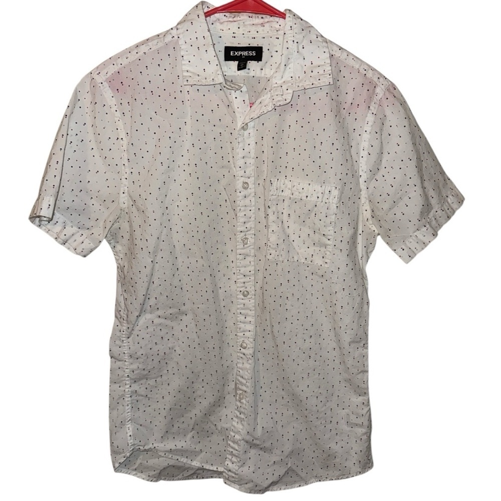 🌺Express White Button Down Shirt/Red Blue Stars